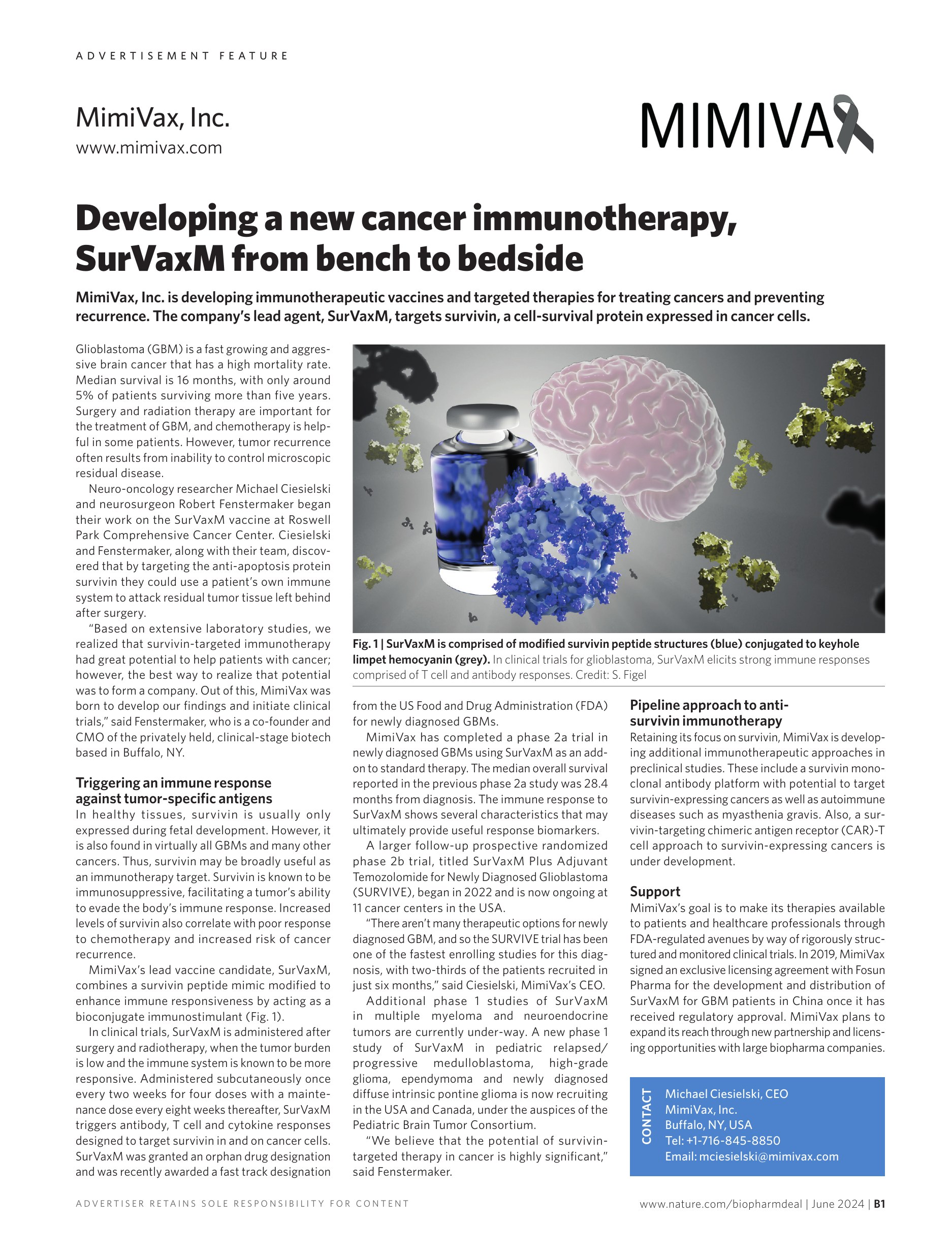 Nature BioPharmDealmakers feature: Developing a new cancer immunotherapy, SurVaxM from bench to bedside